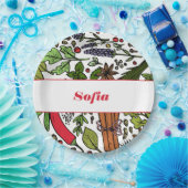 Specerijen patroon aangepaste naam wit papieren bordje (Feest)