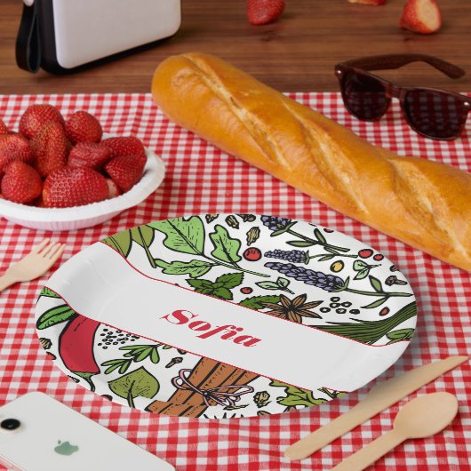 Specerijen patroon aangepaste naam wit papieren bordje (Picknick)