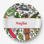 Specerijen patroon aangepaste naam wit papieren bordje (Voorkant)