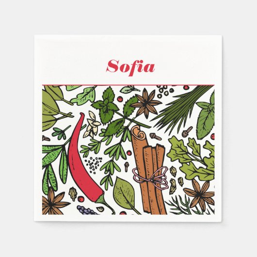 Specerijen patroon aangepaste naam wit servet (Voorkant)