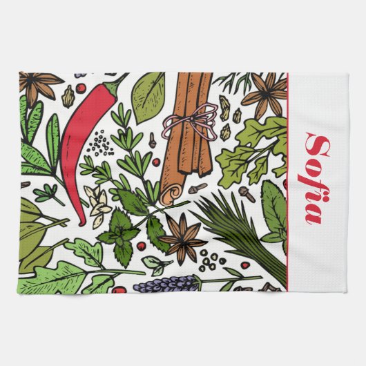 Specerijen patroon aangepaste naam wit theedoek (Horizontaal)