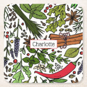 Specerijen patroon aangepaste naam zwart kartonnen onderzetters (Voorkant)