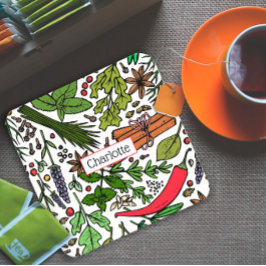 Specerijen patroon aangepaste naam zwart kartonnen onderzetters