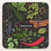 Specerijen patroon aangepaste naam zwart kartonnen onderzetters (Voorkant)