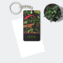 Specerijen patroon aangepaste naam zwart sleutelhanger