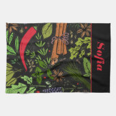 Specerijen patroon aangepaste naam zwart theedoek (Horizontaal)