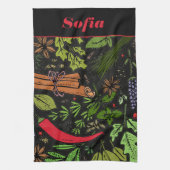 Specerijen patroon aangepaste naam zwart theedoek (Verticaal)