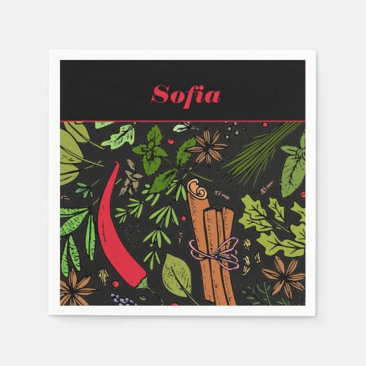 Specerijen peper patroon naam zwart servet (Voorkant)