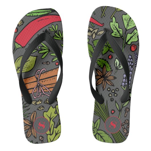 Specerijenpatroon aangepaste naam grijs teenslippers (Voetbed)