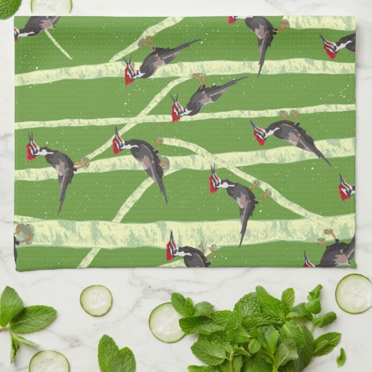 SPECHT IN BOMEN PATROON THEEDOEK (Gevouwen)