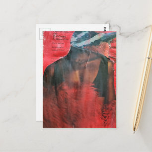 Specht in een fantasie collage in zwarte jurk briefkaart