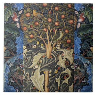 SPECHT IN FRUITBOOM, VOGELS, PAUWEN, BLAUW TEGELTJE