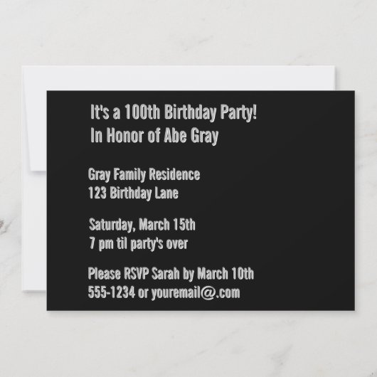 Speciaal 100e verjaardag Silver Number 100 Kaart (Achterkant)