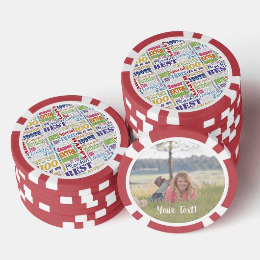 Speciaal 100e verjaardagsfeest gepersonaliseerd mo poker chips (Opstapeling)