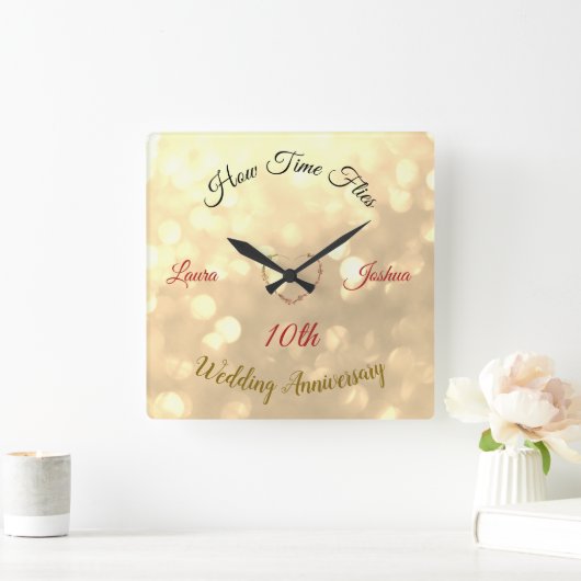Speciaal 10th Wedding-Jubileum  Vierkante Klok (Huis)