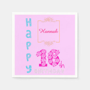 Speciaal 16e verjaardag "Girly Paper Napkins 3" Servet
