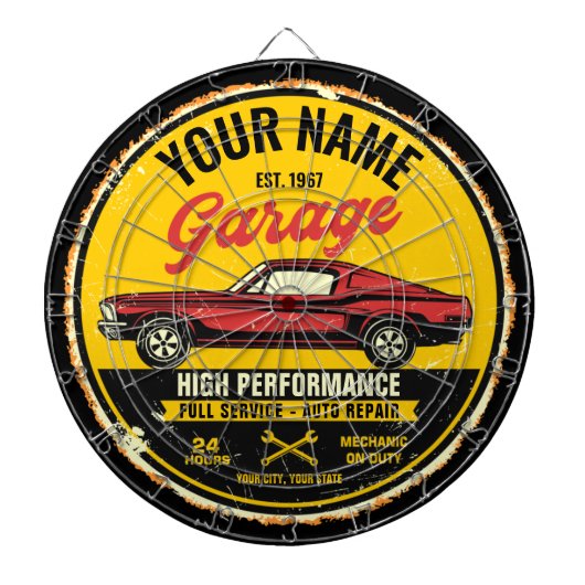 Speciaal 1967 Fastback Red Classic Car Garage Dartbord (Voorkant)