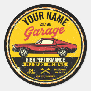 Speciaal 1967 Fastback Red Classic Car Garage Ronde Sticker
