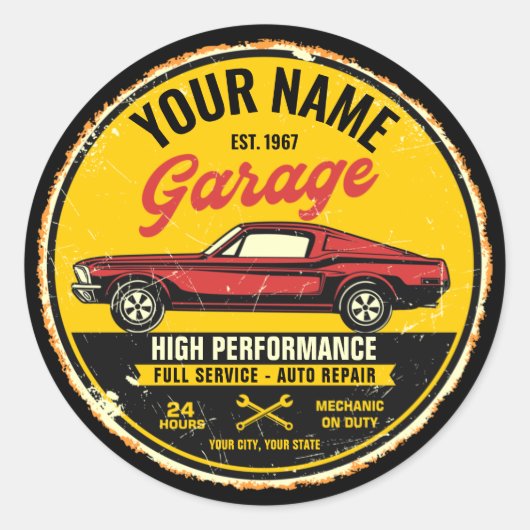 Speciaal 1967 Fastback Red Classic Car Garage Ronde Sticker (Voorkant)