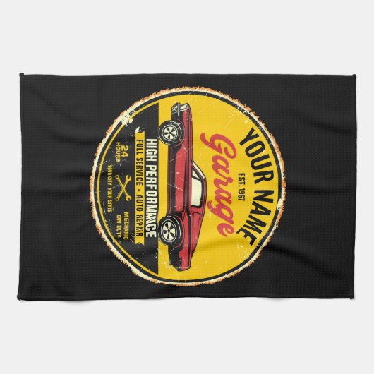 Speciaal 1967 Fastback Red Classic Car Garage Theedoek (Horizontaal)