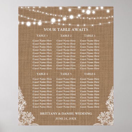Speciaal 1 - Burlap Lights Zitplaatskaart Poster (Voorkant)