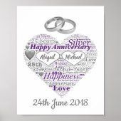 Speciaal 25e Silver Wedding Word Art-afdrukken Poster (Voorkant)