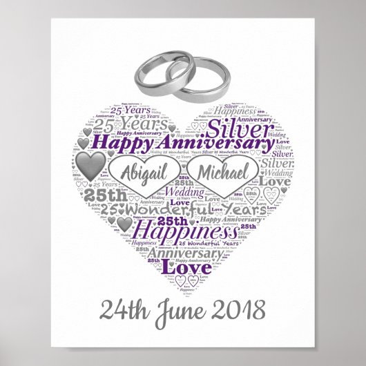Speciaal 25e Silver Wedding Word Art-afdrukken Poster (Voorkant)