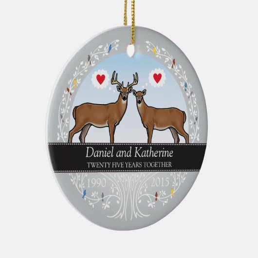 Speciaal 25th Wedding Jubileum, Buck & Doe Keramisch Ornament (Rechts)