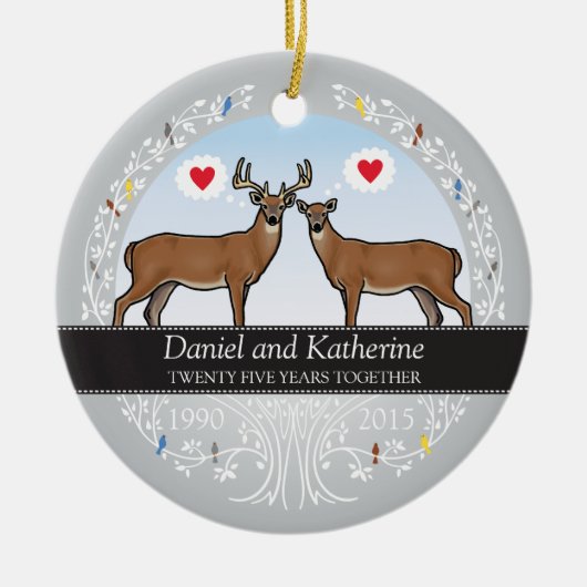 Speciaal 25th Wedding Jubileum, Buck & Doe Keramisch Ornament (Voorkant)
