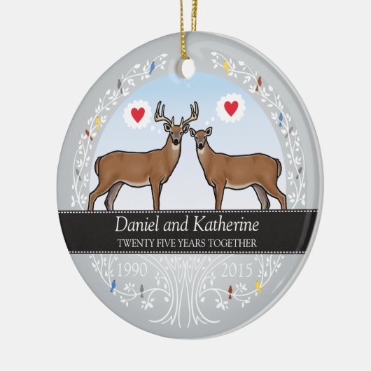 Speciaal 25th Wedding Jubileum, Buck & Doe Keramisch Ornament (Links)