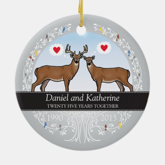 Speciaal 25th Wedding Jubileum, Buck & Doe Keramisch Ornament (Achterkant)