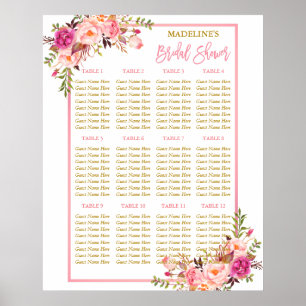 Speciaal 2 - Roze Blush Bloemen Goud Zitplaatskaar Poster