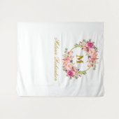 Speciaal 2 - Waterverf roze Floral Gold Wandkleed (Voorkant (horizontaal))