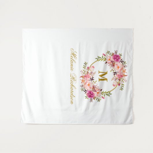 Speciaal 2 - Waterverf roze Floral Gold Wandkleed (Voorkant (horizontaal))