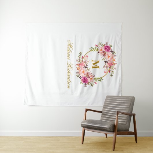 Speciaal 2 - Waterverf roze Floral Gold Wandkleed (In Situ (horizontaal))