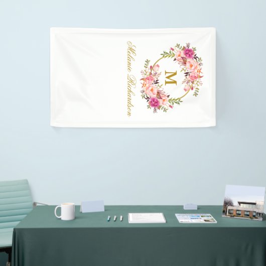 Speciaal 3 - Waterverf roze Floral Gold Spandoek (Beurs)