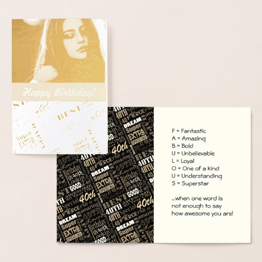 Speciaal 40e geboortedag fotoMonogram Folie Kaarten (Display)