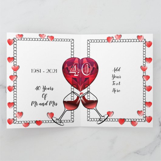 Speciaal 40e Jubileum kaart voor echtgenoot/echtge (Binnen)