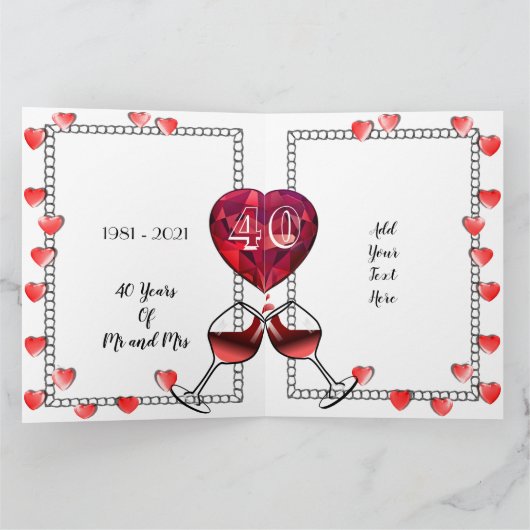 Speciaal 40e Ruby-Jubileum voor vrouwen Kaart (Binnen)