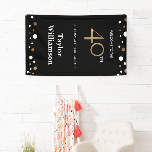 Speciaal 40e verjaardag Gold en zwart confetti Spandoek (Insitu)