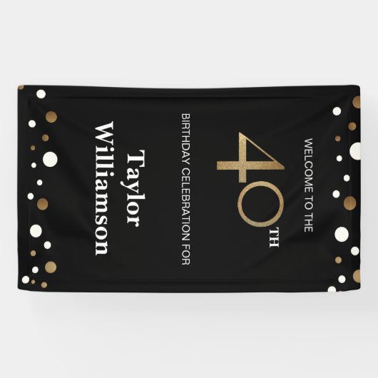 Speciaal 40e verjaardag Gold en zwart confetti Spandoek (Horizontaal)