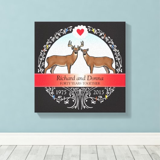 Speciaal 40th Wedding Jubileum, Buck & Doe Canvas Afdruk (Insitu (Houten vloer))