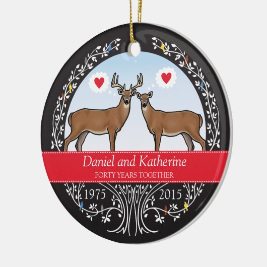 Speciaal 40th Wedding Jubileum, Buck & Doe Keramisch Ornament (Links)