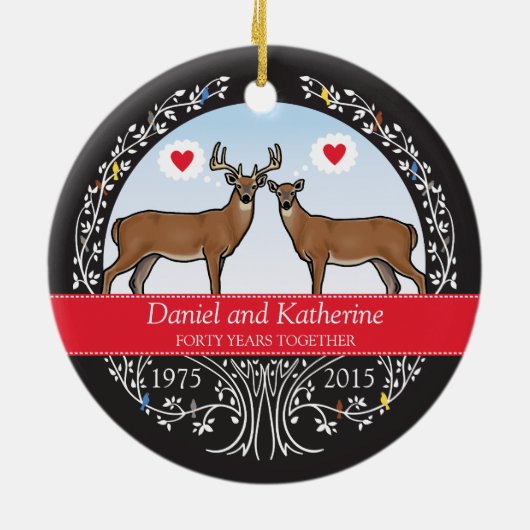 Speciaal 40th Wedding Jubileum, Buck & Doe Keramisch Ornament (Achterkant)