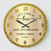 Speciaal 50e Gold Wedding-Jubileum Glitter Grote Klok (Voorkant)