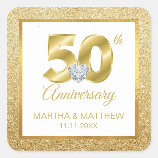 Speciaal 50e Gold Wedding-Jubileum Vierkante Sticker (Voorkant)