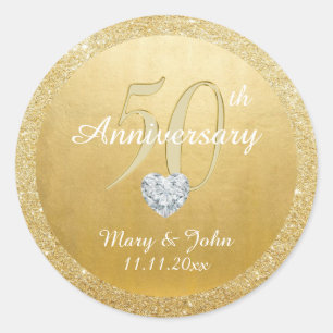 Speciaal 50e Jubileum bruiloft Gold Glitter Ronde Sticker