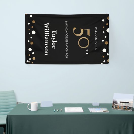 Speciaal 50e verjaardag Gold en zwart confetti Spandoek (Beurs)