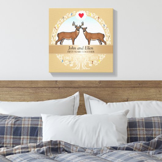 Speciaal 50th Wedding Jubileum, Buck & Doe Canvas Afdruk (Insitu (Slaapkamer))