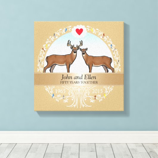 Speciaal 50th Wedding Jubileum, Buck & Doe Canvas Afdruk (Insitu (Houten vloer))